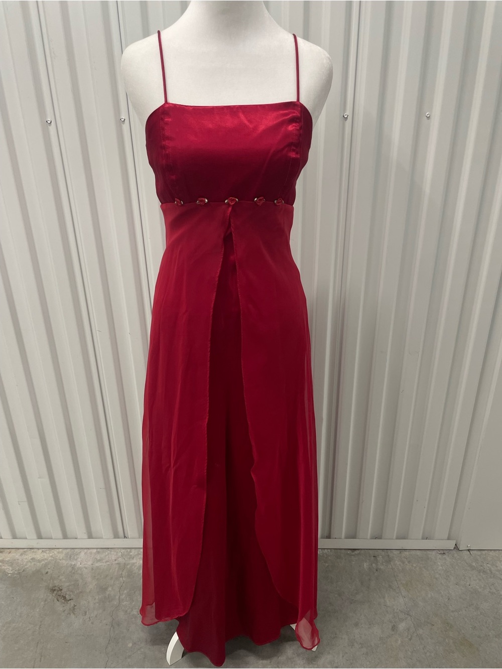 Vintage Red Rosette Bust Split Front Maxi Dress Small Prom Hoco Formal 90s Vamp